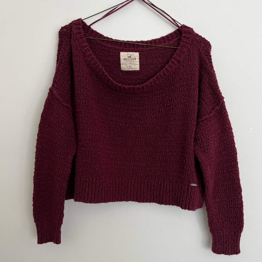 Vintage Hollister Crochet knit maroon Cropped Sweater Size Medium